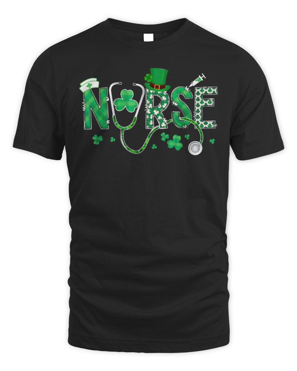 Irish Nurse St Patricks Day Shamrock Stethocsope T-Shirt Unisex Standard T-Shirt black s